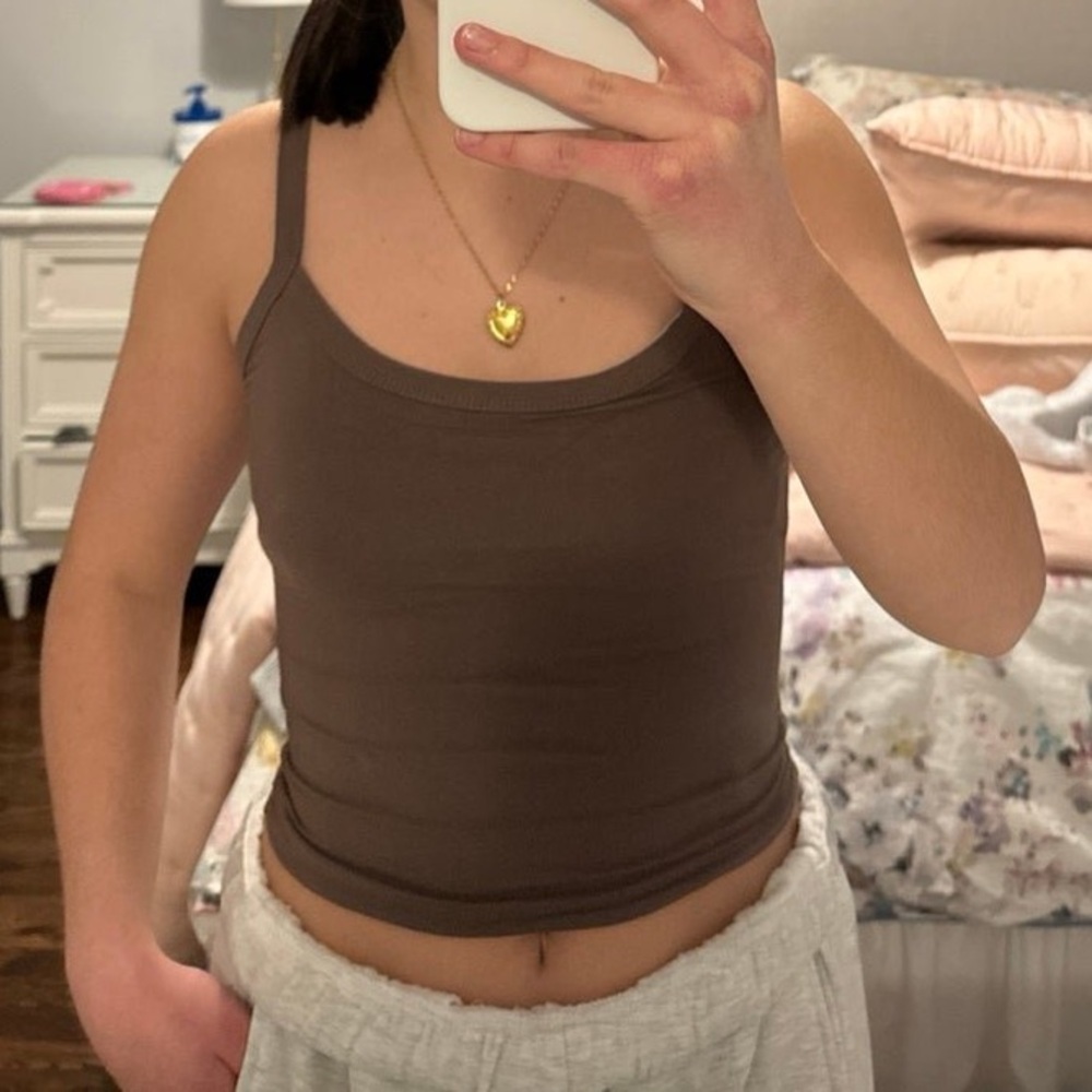 Brown Skinny strap White Fox tank top